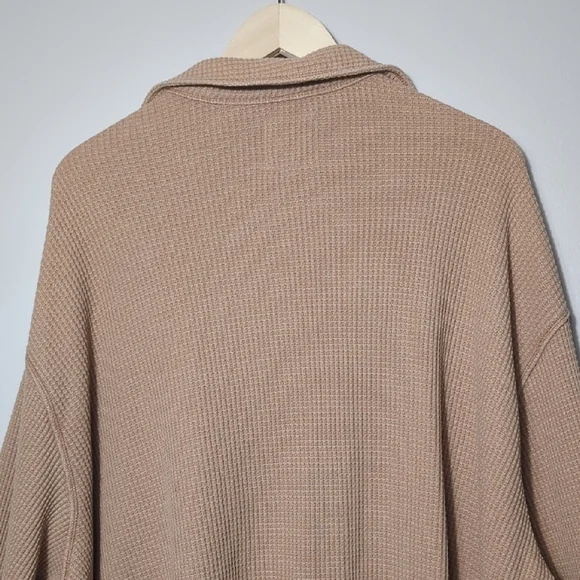 Aerie LumberJane Waffle Shirt Cappuccino Tan Button Up Oversized Relaxed XL - Picture 15 of 16
